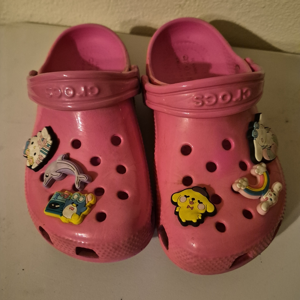 Pink Kids Crocs with Fun Charms Size 12